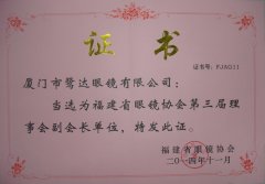 鹭达眼镜荣获福建省眼镜协会第三届理事会副会