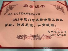 喜讯!鹭达眼镜荣获2018年厦门市达标女职工周末学校